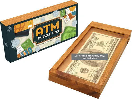 BSIRI Caja de rompecabezas ATM para adultos, rompecabezas de madera con compartimentos ocultos, joyería de dinero misterioso, tarjeta de regalo con