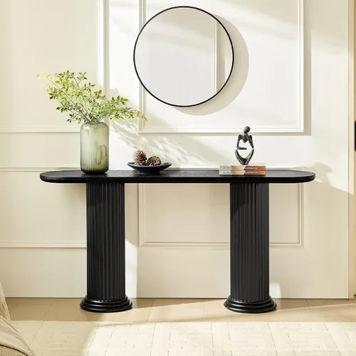 Miniatura 8 de Mesa consola de 57 pulgadas para entrada, moderna mesa de sofá, mesa de sofá rústica con diseño de patas cruzadas, mesa de chapa de acacia