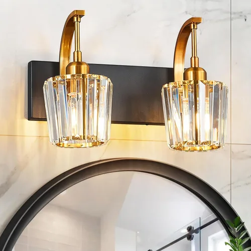 Miniatura 55 de Luces de tocador de cristal de 3 luces negras para tocador de baño, modernas lámparas de baño de cristal sobre espejo de 23.62 pulgadas de largo