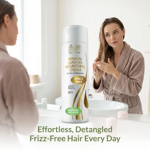 Miniatura 6 de VITAMINS hair cosmetics Acondicionador sin enjuague de queratina para cabello fino, hidratante ligero y crema desenredante hidratante para cabello