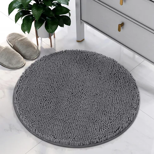 Miniatura 14 de HOMEIDEAS Alfombra de baño redonda, felpilla de lujo, extra suave y absorbente, antideslizante, lavable a máquina (rojo borgoña, 2 pies)