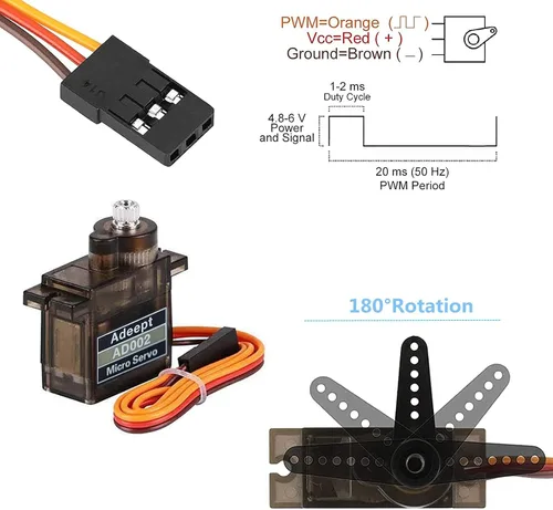 Miniatura 6 de Adeept AD002 4 unids 90S 9G Micro Servo Motor, Metal Geared Micro Servo para RC Robot Coche Helicóptero Avión Controles Barco Raspberry Pi Project