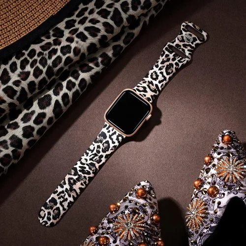 Miniatura 2 de Lerobo - Correas de silicona, estampado floral, patrón que no se desvanece, repuesto de reloj para hombre y mujer, compatibles con reloj Apple Watch