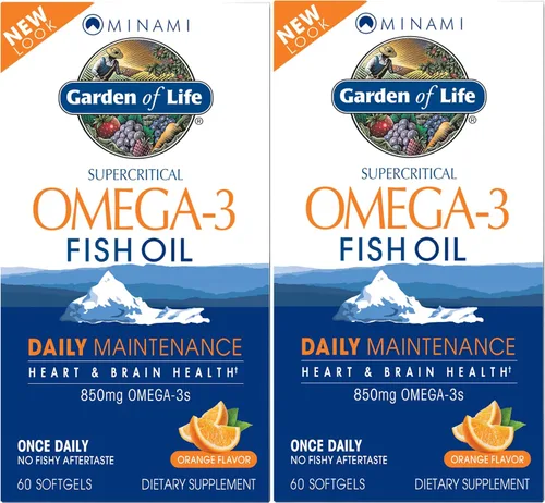 Minami Nutrition Garden of Life - Aceite de pescado supercrítico Omega-3, 60 geles suaves cada uno, 850 mg, paquete de 2