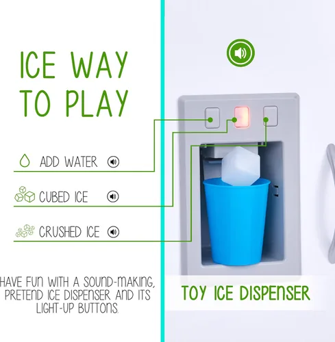 Miniatura 3 de Lil' Jumbl Juego de cocina para niños, cocina de madera de simulación, máquina de hielo a pilas, microondas, campana extractora, estufa, horno