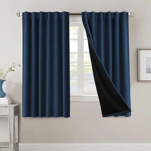 Miniatura 77 de H.VERSAILTEX Cortinas 100% opacas para dormitorio con forro negro, cortinas de oscurecimiento de habitación completa, con aislamiento térmico