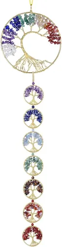 SUNYIK Árbol de la vida de 7 chakras, adorno colgante decorativo para oficina en casa, campanillas de viento de cristal curativo para interiores y