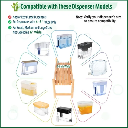 Miniatura 9 de Soporte dispensador de agua – Compatible con dispensadores de filtro de bebidas de tamaño mediano, jarras – Ideal para encimeras, soportes
