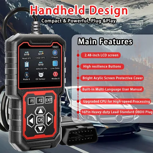 Miniatura 4 de V601 Escáner de Diagnóstico Profesional OBD2 - Lector Rápido de Códigos de Luz de Verificación del Motor, Probador de Voltaje, Preparación I/M