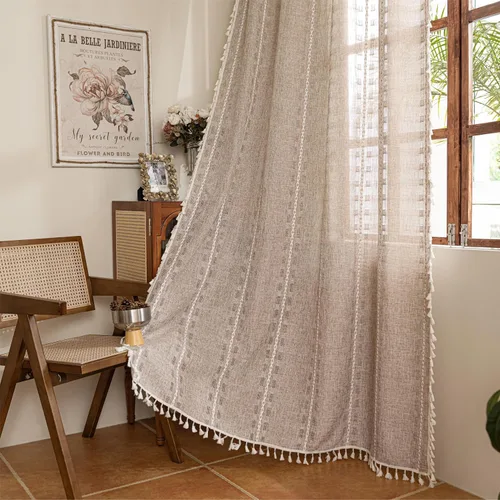 Miniatura 18 de Sutuo Home - Cortinas bohemias negras de 84 pulgadas de largo para dormitorio y guardería, cortinas de estilo rústico con dobladillo para barra