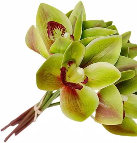 Miniatura 9 de Orquídeas artificiales Cymbidium - Orquídeas artificiales, 12 racimos de flores artificiales para exteriores, arbustos verdes, plantas