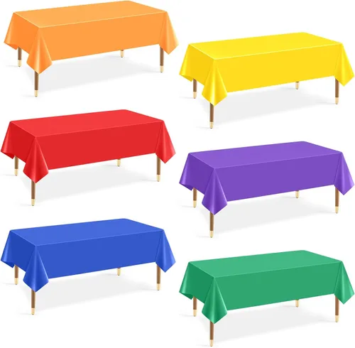Miniatura 8 de Mwellewm 6 manteles de plástico desechables, mantel de arcoíris de colores surtidos, rectangular de neón colorido a granel sólido para cumpleaños