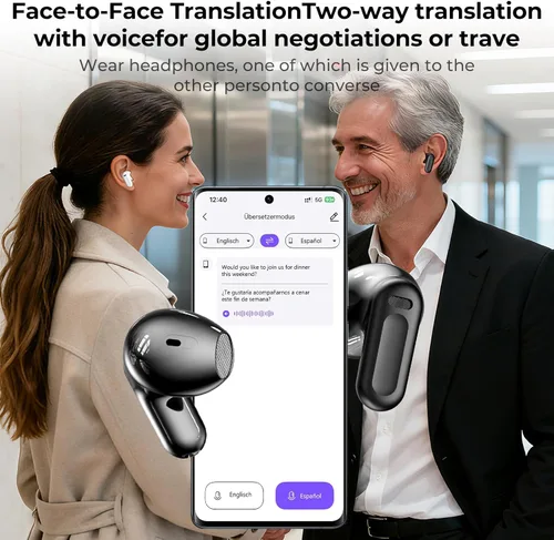 Miniatura 5 de Auriculares de Traducción NE20, Auriculares Bluetooth 5.4 con Pantalla LED, Traductor de 135 Idiomas, Dispositivo Traductor 4en1, Adecuados