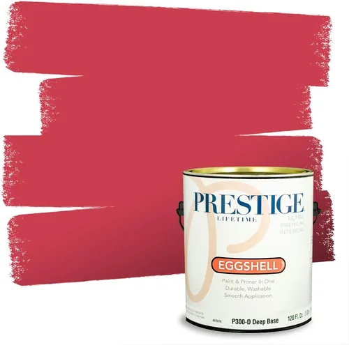 Miniatura 100 de Prestige Paints E100-T-SW6591 Pintura exterior e imprimación en uno, 1 galón, plano, combinación comparable de Sherwin Williams Amaryllis, 1 galón