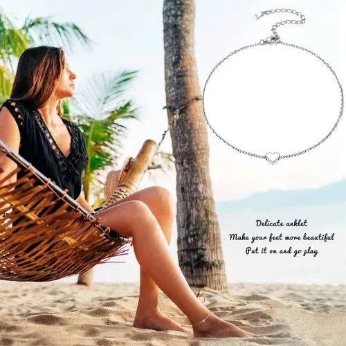 Miniatura 8 de ChicSilver - Personalizado 925 plata de ley, diminuto corazón, luna, estrella, sol, punto, triángulo. Tobilleras sencillas, joyas para el pie