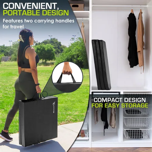 Miniatura 4 de ProSource Tri-Fold Folding Thick Exercise Mat 6’x2’ with Carrying Handles for MMA, Gymnastics, Stretching, Core Workouts