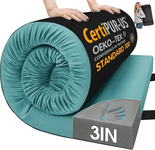 Miniatura 20 de CYMULA Almohadilla de Colchón de Espuma Viscoelástica para Acampar, Almohadilla para Dormir de 3 Pulgadas para Acampar, Base Antideslizante Inferior