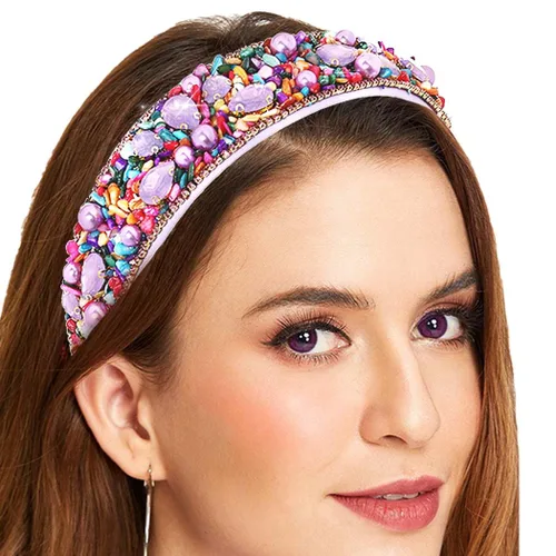 Rhinetsones - Diademas de perlas, diademas anchas moradas para mujer con diadema barroca con cuentas adornadas para fiesta de cumpleaños (A-morado,