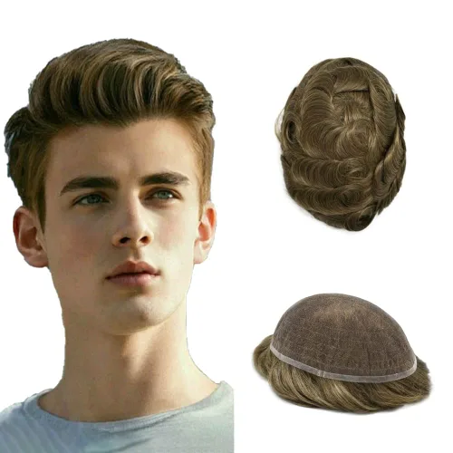 Miniatura 62 de Toupee For Men Real Human Hair System Mens Hair Piece Breathable Mens Toupee Durable Men Hairpiece 6X8#1 Jet Black 80% Density
