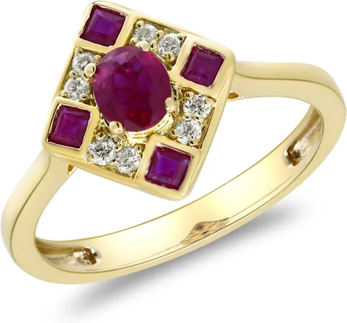 Miniatura 4 de Gin & Grace Anillo de rubí genuino Mozambique de oro amarillo de 10 quilates con diamantes para mujer Joyas hechas a mano con forma de rubí