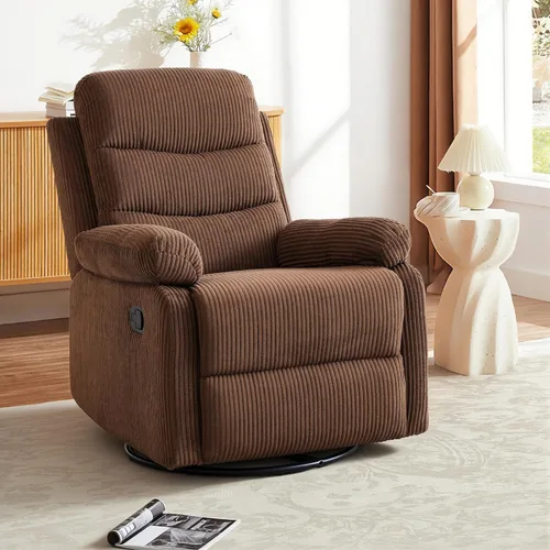Miniatura 10 de Silla reclinable mecedora, moderna silla reclinable giratoria, sillón reclinable de tela de pana, sillón reclinable manual para sala de estar, Beige