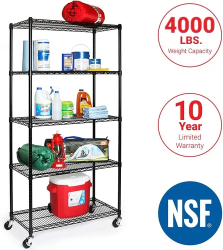 Miniatura 7 de Seville Classics UltraDurable Unidad de Almacenamiento de Estante de Alambre de Acero Sólido NSF de Servicio Pesado, Organizador para Garaje, Negro