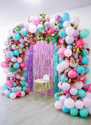 Miniatura 4 de blf Decoraciones de cumpleaños de unicornio para niñas, cortina de oropel de papel de aluminio de aluminio morado y rosa aguamarina para cabina