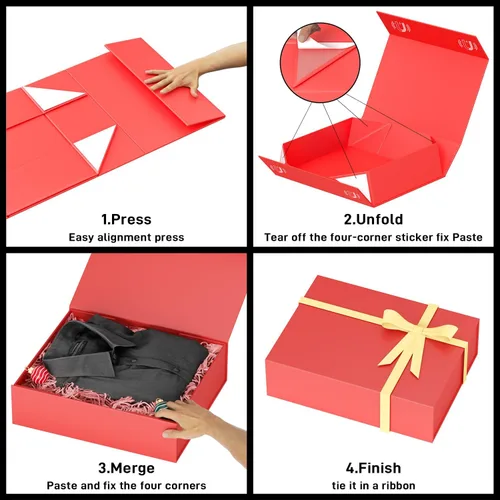 Miniatura 4 de PSHVYM Cajas de regalo con tapas, 11.5 x 7.8 x 3 pulgadas, caja de regalo roja para regalos, cierre magnético para camisetas, guantes, bufandas, Rojo