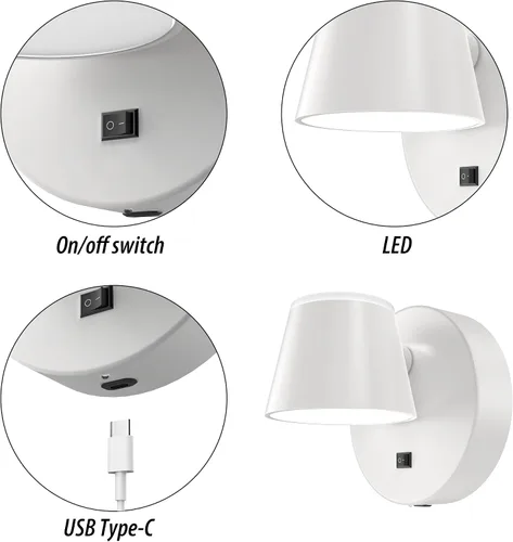 Miniatura 3 de URSOLA Aplique de pared que funciona con pilas con control remoto, lámpara de pared recargable con batería LED de 9000mAh, 3CCT y ajustable