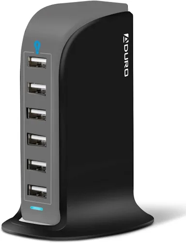 Aduro - Estación de carga de 6 puertos USB 40W de escritorio, para iPhone, iPad, tabletas y smartphones con Smart Flow