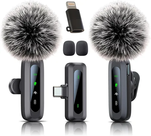 Micrófono inalámbrico mini para iPhone 15/16, iPad, Android, micrófono inalámbrico Lavalier con reducción de ruido, micrófono de solapa USB C
