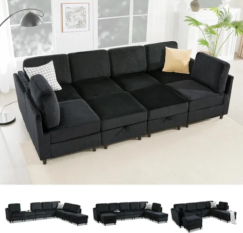 Miniatura 15 de KKL Sofá modular de 84 pulgadas, sofás de 3 plazas para sala de estar con almacenamiento, sofá modular de asiento profundo seccional, funda