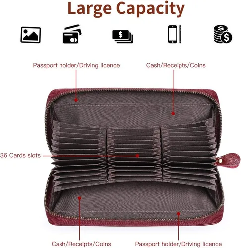 Miniatura 3 de GOIACII Cartera de piel con bloqueo RFID para mujer, tarjetero de crédito, bolso de mano para teléfono, organizador plegable de gran capacidad