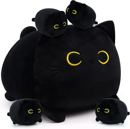 Miniatura 6 de Almohada de felpa de gato negro, animales de peluche Kawaii de gato negro, linda almohada de gato negro, juguetes de peluche para niños, cumpleaños