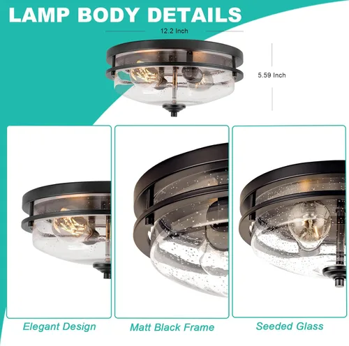 Miniatura 6 de Edwarmlux Luces de techo de montaje empotrado, 2 luces de granja cerca del techo, lámpara de techo industrial para cocina, pasillo, dormitorio, sala