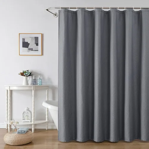 Miniatura 73 de OWENIE Cortina de ducha blanca para baño, 96 pulgadas, extra larga, elegante cortina de ducha de tela texturizada en relieve 3D, repelente al agua