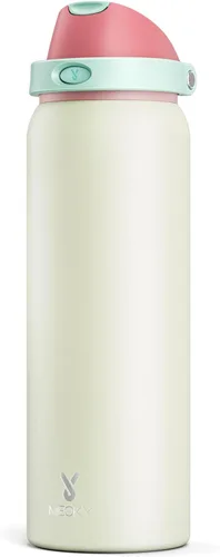 Botella de agua aislada de 40 onzas con popote, botella de agua de metal de acero inoxidable con tapa 2 en 1, a prueba de fugas, fría durante 24