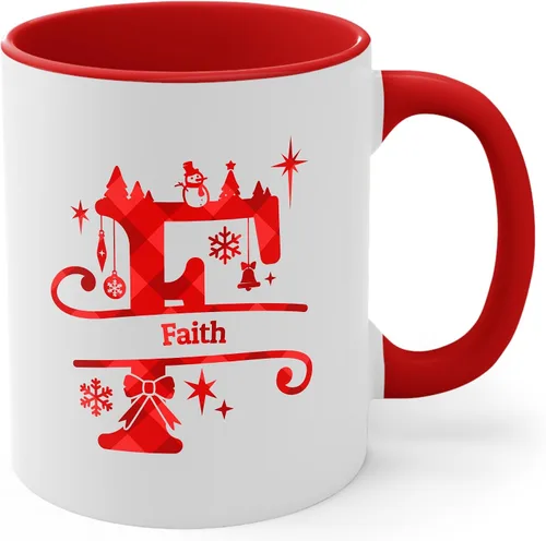 Miniatura 15 de Taza de café con inicial de decoración navideña con nombre, taza personalizada para mujeres y hombres, regalos con monograma, tazas de café
