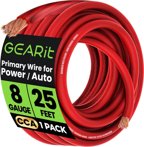 GEARit Cable de alambre calibre 8 (25 pies - rojo translúcido) de cobre recubierto de aluminio CCA - Alambre automotriz principal de Alambre de