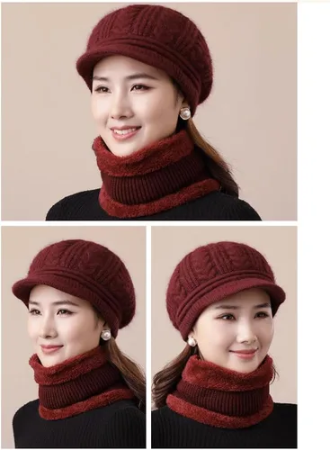 Miniatura 7 de DANMY Gorro de invierno para mujer, cálido tejido de lana holgada con visera