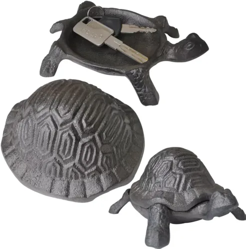 Ocultador de llaves de tortuga de hierro fundido, soporte oculto para llaves, estatua decorativa de jardín, lugar secreto para llaves de repuesto,