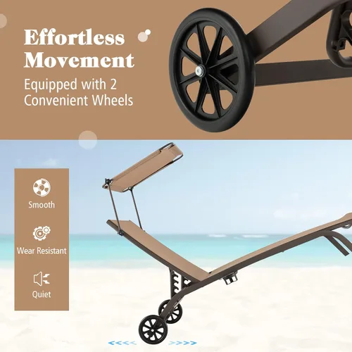 Miniatura 7 de Tangkula Tumbona para patio, reclinable al aire libre con ruedas, toldo ajustable y portavasos, respaldo de 6 niveles, tumbona reclinable de metal