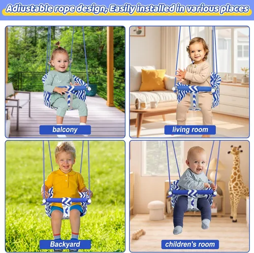 Miniatura 6 de Cómodo asiento de columpio para niños, columpio de bebé resistente, columpios de árbol colgantes de lona with Adjustable Rope, Safety Harness