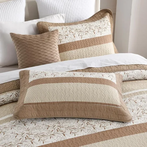 Miniatura 8 de Finlonte Colcha tamaño Queen extragrande de 100 % algodón de 102 x 120 pulgadas, juego de colcha acolchada floral a rayas de granja, edredón ligero