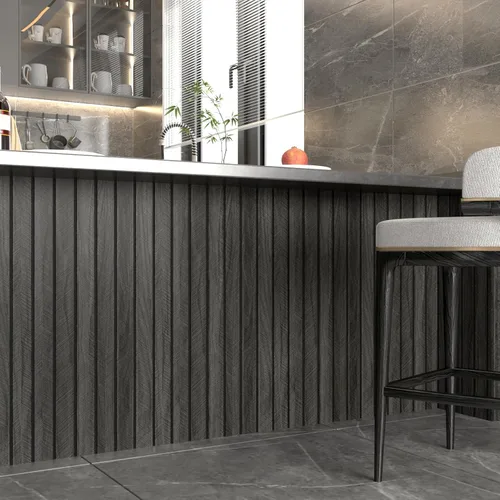 Miniatura 2 de Wallercity Paneles de madera 3D gris/negro para paredes, paneles de pared de listones de madera autoadhesivos para dormitorio, baño, panel de pared