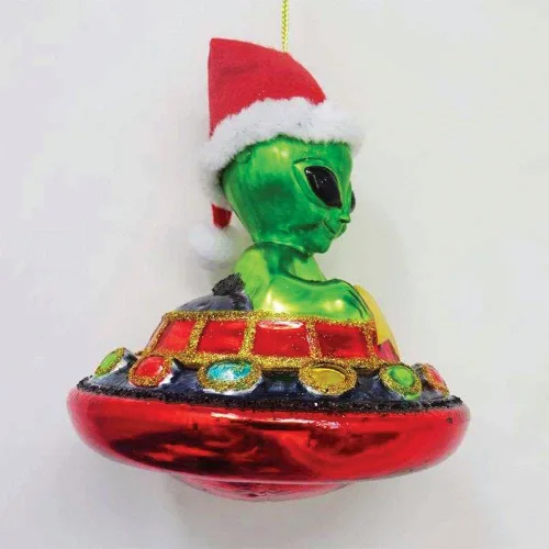 Miniatura 3 de Adorno de Navidad de vidrio de alienígena y OVNI