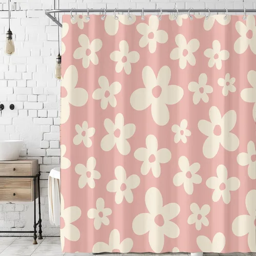 Miniatura 32 de Cortina de ducha pequeña para casa rodante, tamaño medio, estilo retro de los 70, con flores bonitas, estética abstracta de margaritas, decorativa