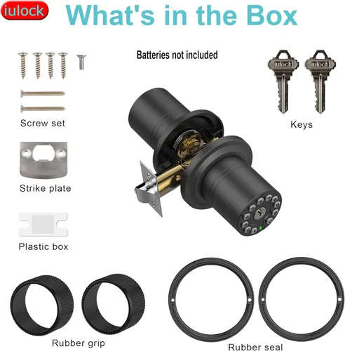 Miniatura 5 de iulock Pomo de puerta inteligente con teclado y llave, cerradura de puerta de entrada sin llave con agarre de goma, bloqueo automático, 50 códigos