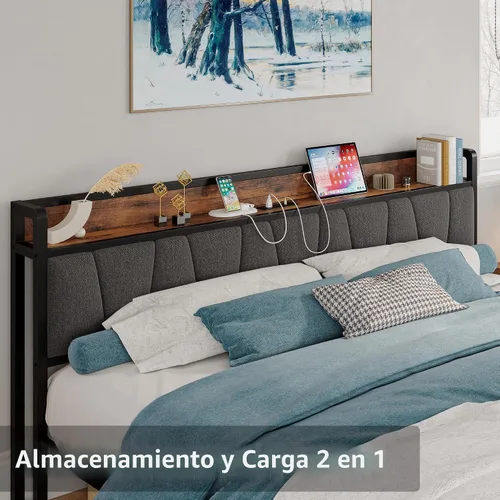 Miniatura 4 de LIKIMIO Base de cama California King, cabecera de almacenamiento con estación de carga, sólida y estable, sin ruido, no necesita somier, fácil
