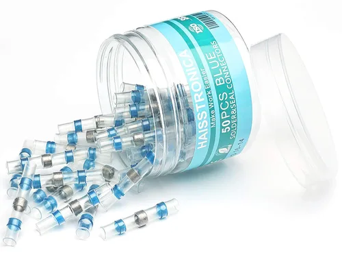 Miniatura 10 de haisstronica 100 conectores de alambre con sello de soldadura, conectores a tope resistentes al agua, termorretráctiles, terminales